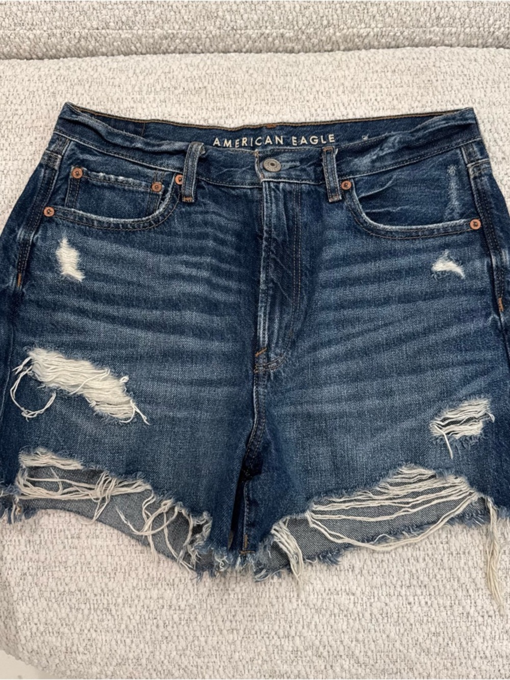 American Eagle Outfitters Dark Blue Distressed Denim Jean Shorts - Picture 2 of 3